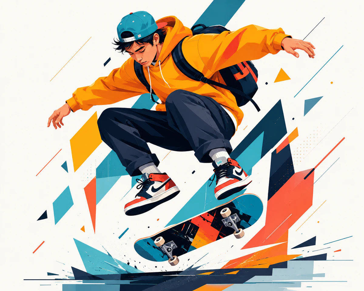 Dynamic skateboarding character vector illustration